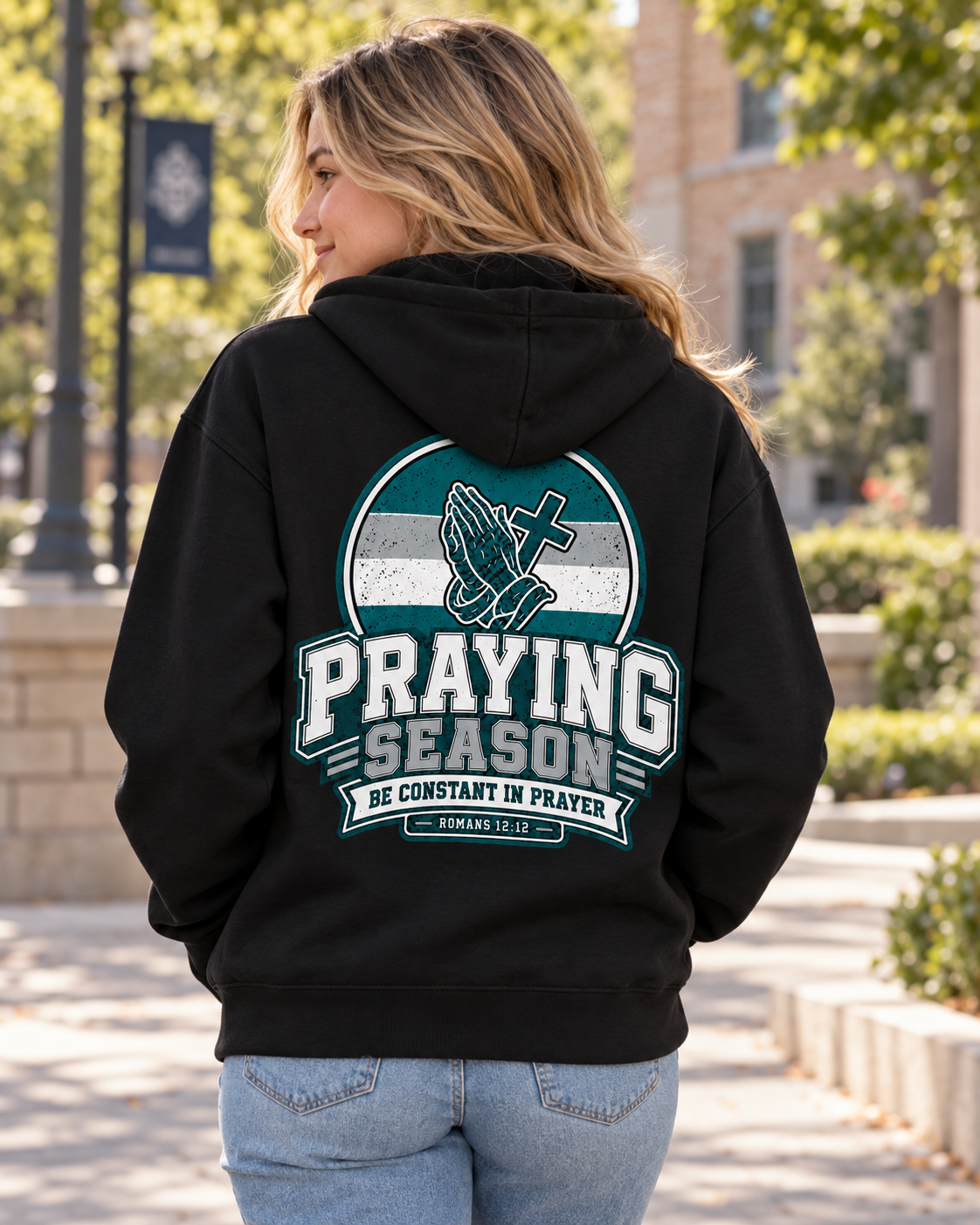 Praying Season hoodie | Green/Silver | Faith Christian sweatshirt: other