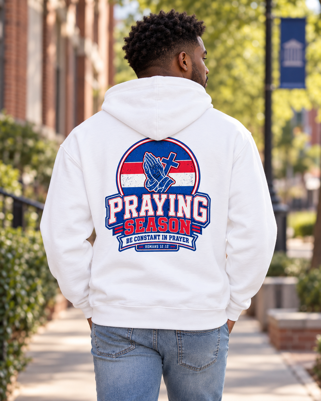 Praying Season Hoodie | Red/Blue | Dove & Cross Graphic Hoodie, Faith Sweatshirt: other