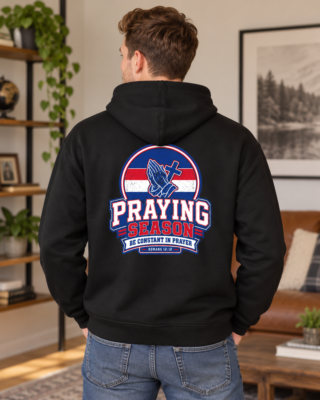 Praying Season Hoodie | Red/Blue | Dove & Cross Graphic Hoodie, Faith Sweatshirt: other