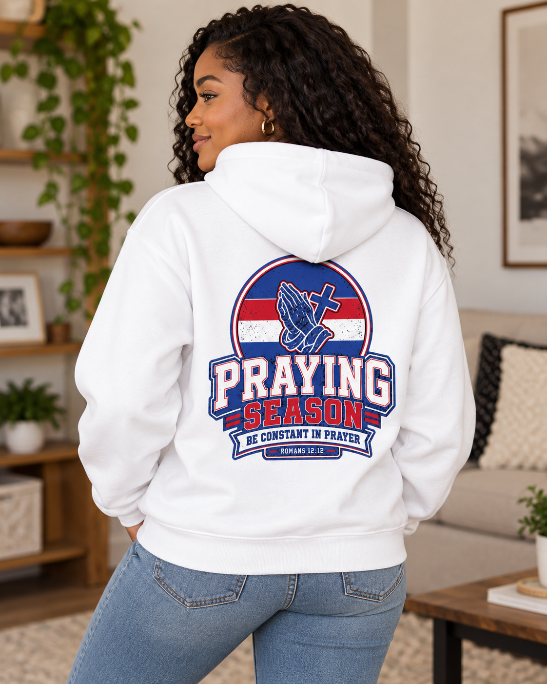Praying Season Hoodie | Red/Blue | Dove & Cross Graphic Hoodie, Faith Sweatshirt: other