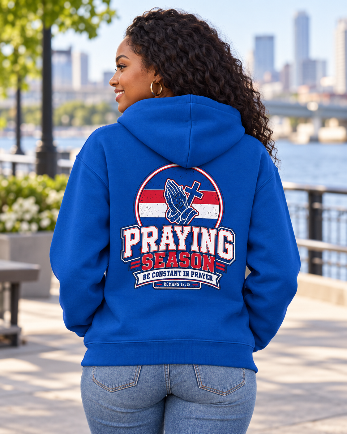 Praying Season Hoodie | Red/Blue | Dove & Cross Graphic Hoodie, Faith Sweatshirt: other
