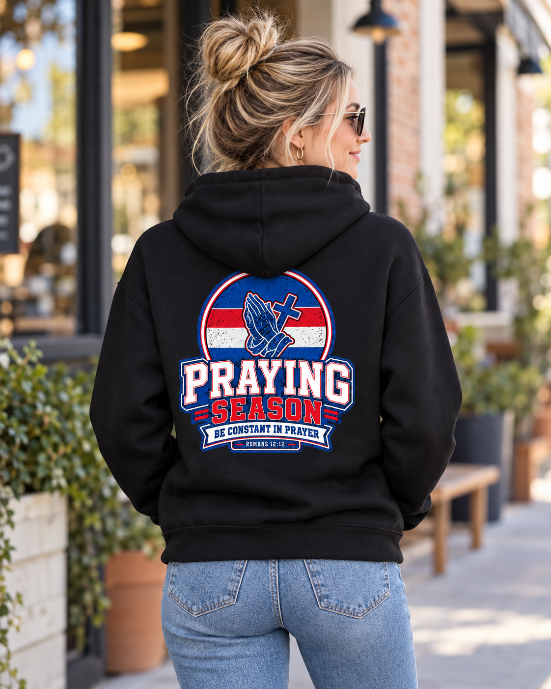 Praying Season Hoodie | Red/Blue | Dove & Cross Graphic Hoodie, Faith Sweatshirt: other
