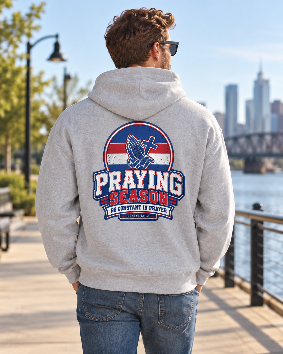Praying Season Hoodie | Red/Blue | Dove & Cross Graphic Hoodie, Faith Sweatshirt: other