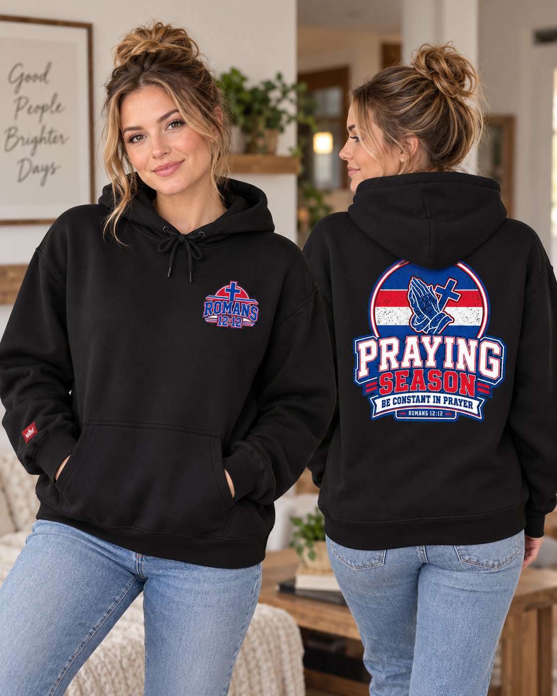 Praying Season Hoodie | Red/Blue | Dove & Cross Graphic Hoodie, Faith Sweatshirt: other