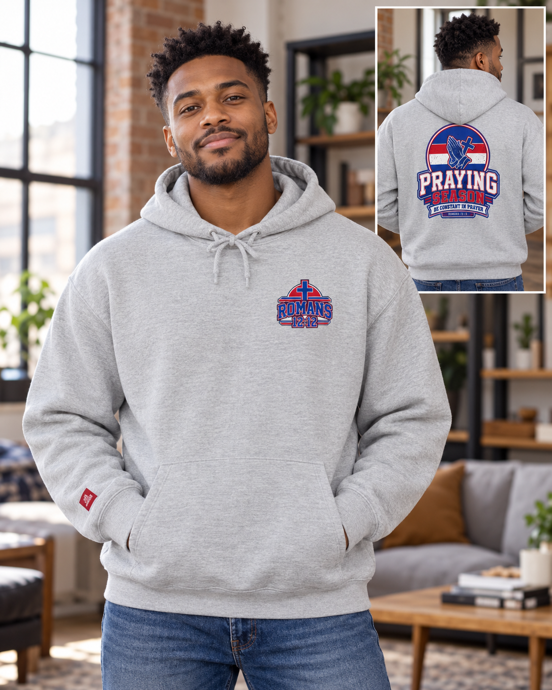 Praying Season Hoodie | Red/Blue | Dove & Cross Graphic Hoodie, Faith Sweatshirt: other
