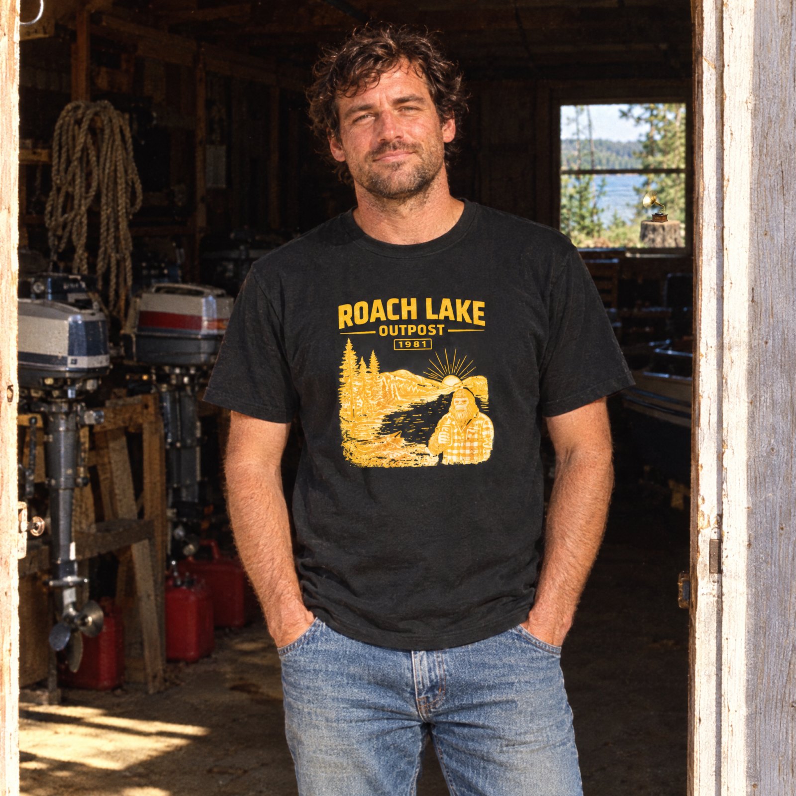 Roach Lake Outpost wilderness graphic T-shirt | fishing cabin camp design