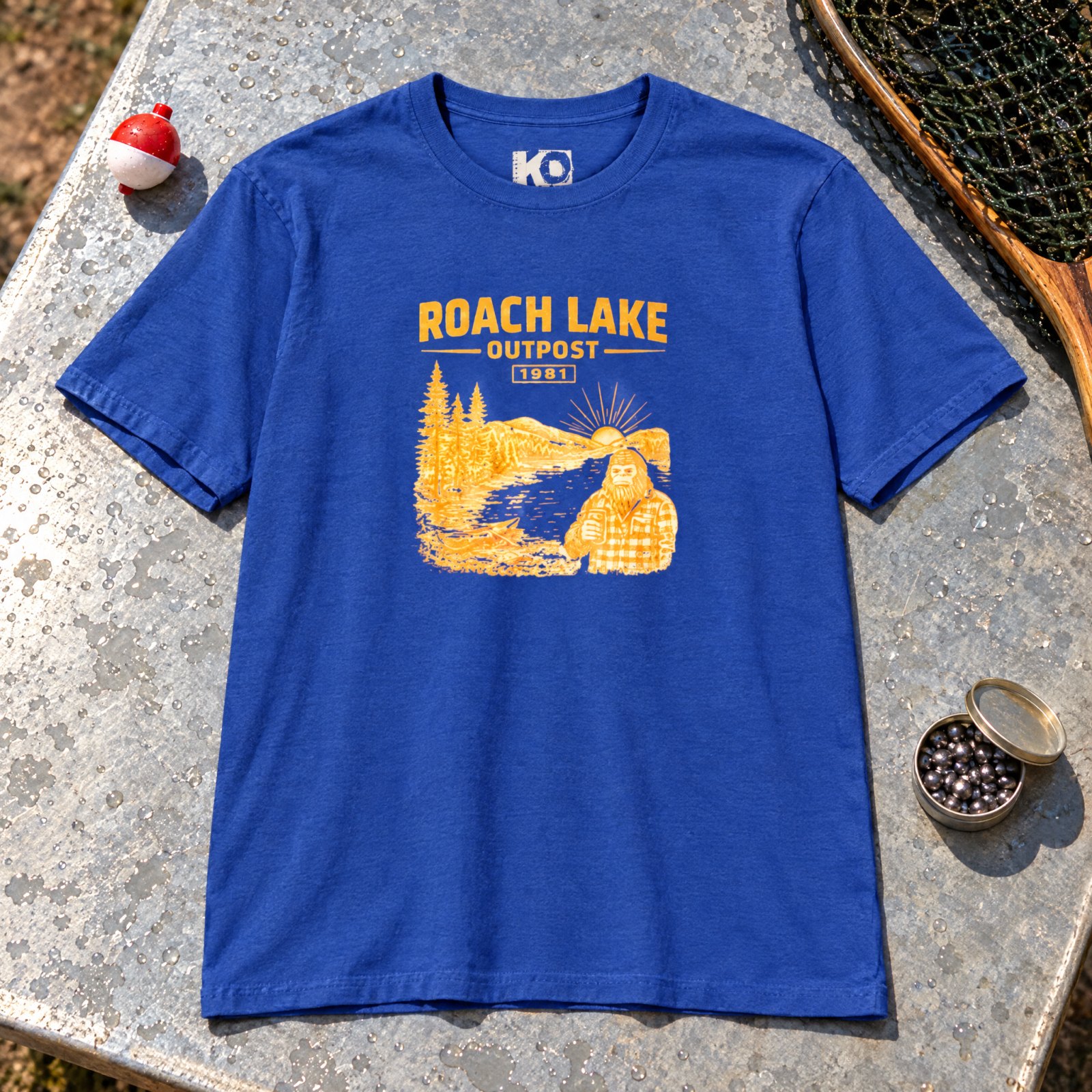 Roach Lake Outpost wilderness graphic T-shirt | fishing cabin camp design — CVC Royal — Other view