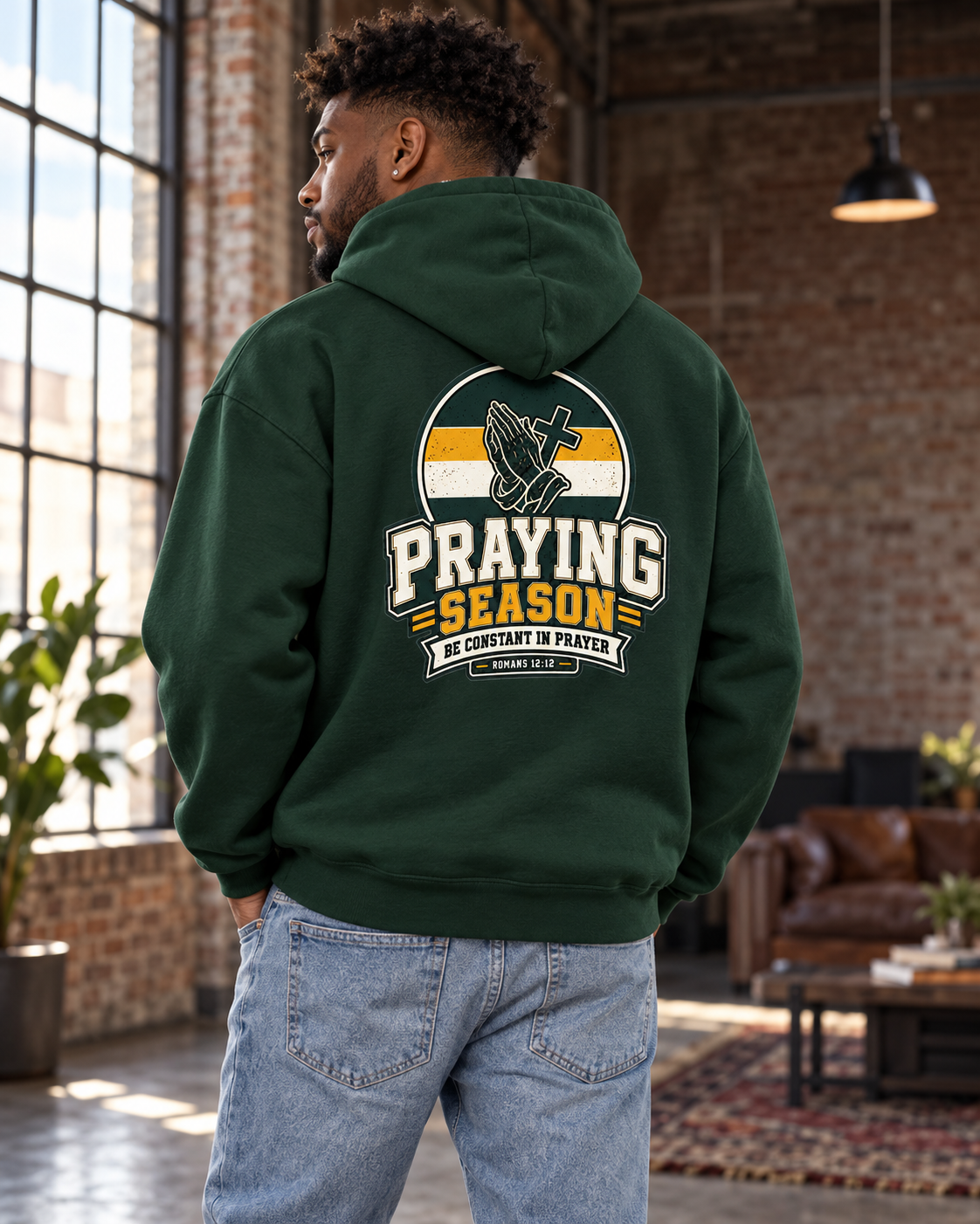 Forest Green Praying Season hoodie | Gold/Green | Faith Christian sweatshirt