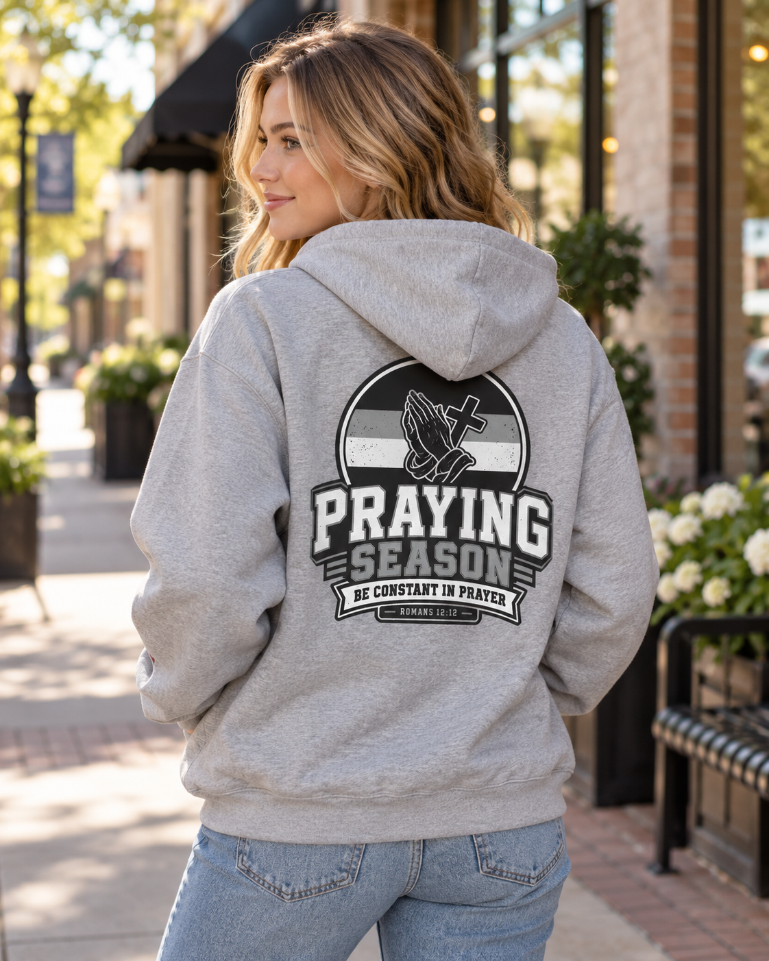 Sport Grey Praying Season hoodie | Black/White/Gray | Faith Christian sweatshirt