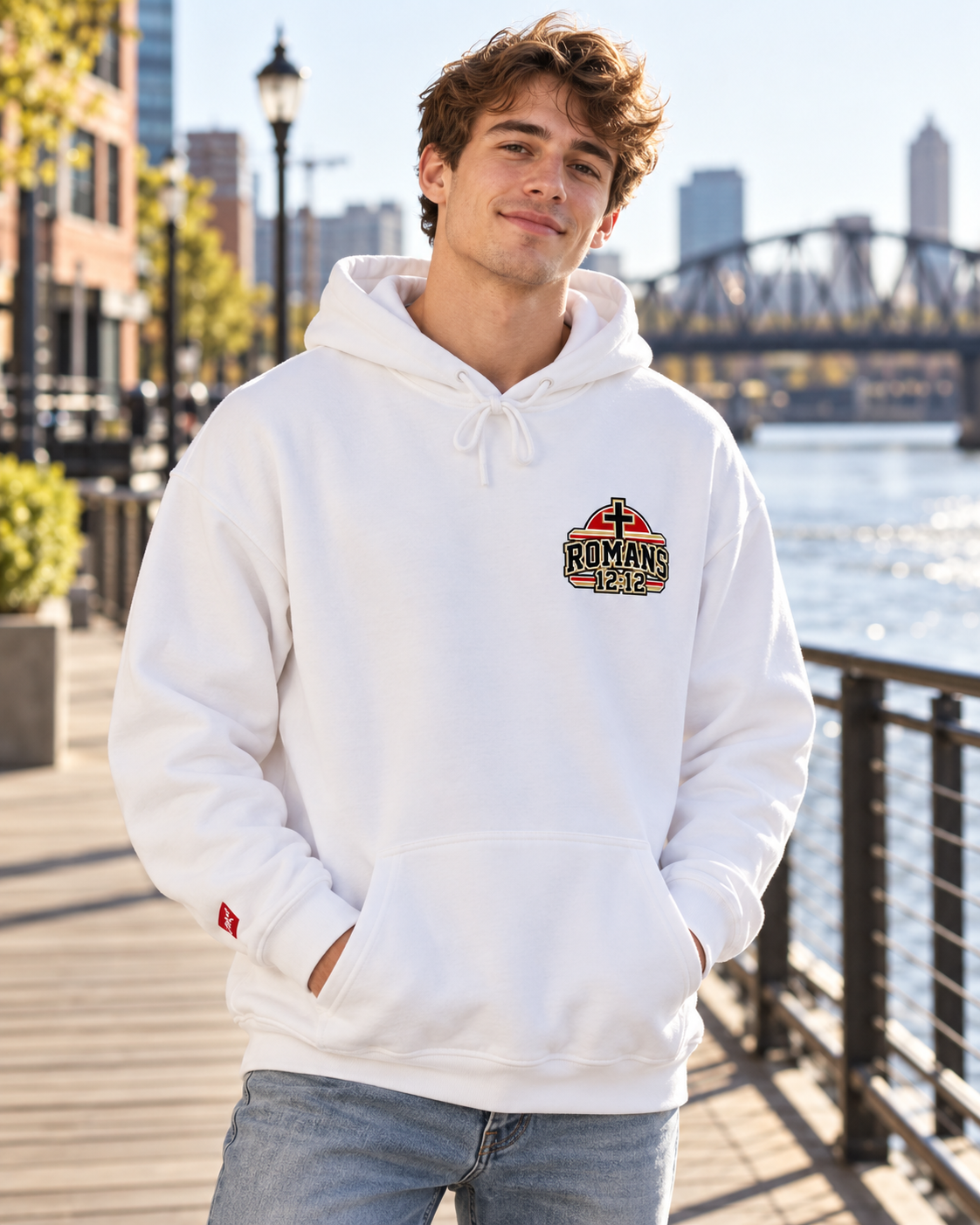 Praying Season graphic Hoodie | Red/Gold | Christian faith sweatshirt, Romans 8:26 design: other