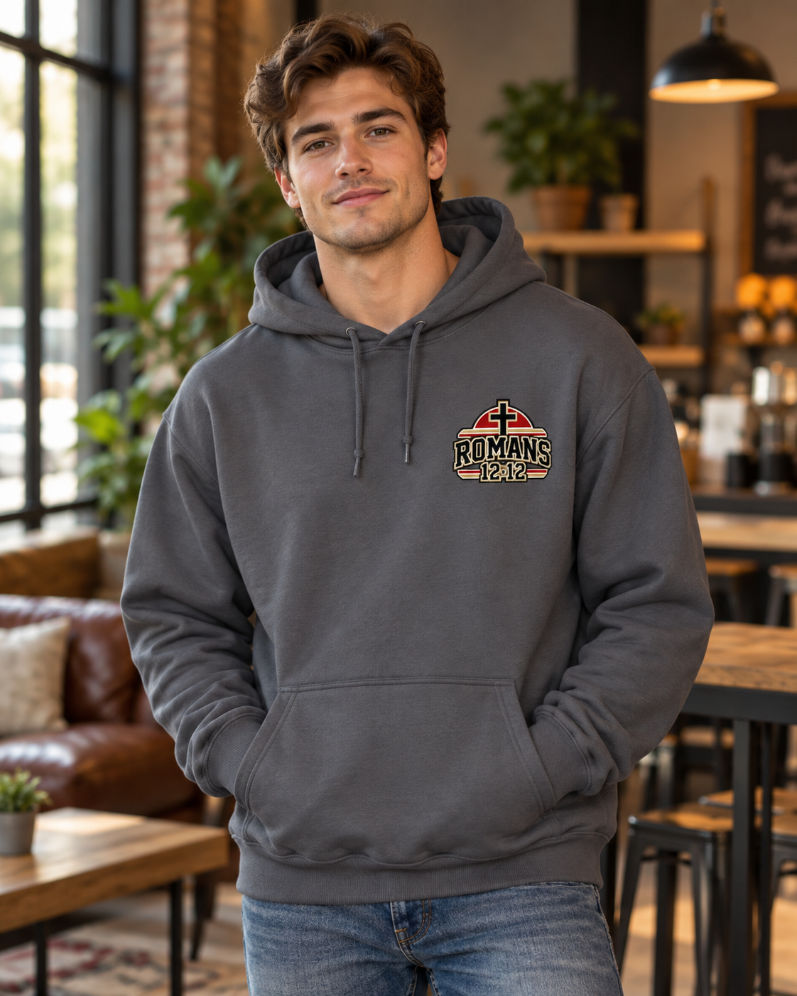 Praying Season graphic Hoodie | Red/Gold | Christian faith sweatshirt, Romans 8:26 design: other