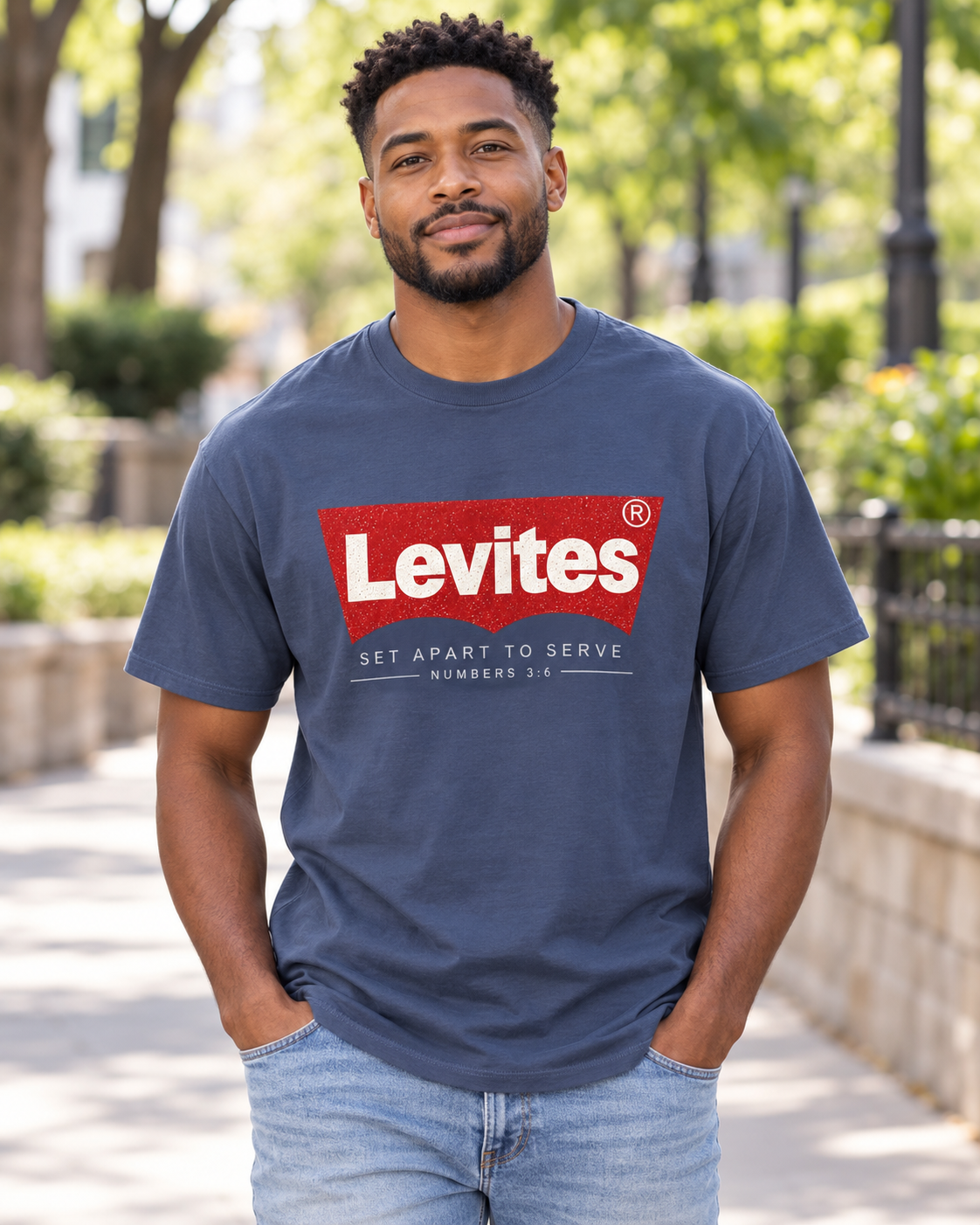 Denim Levites Logo T-Shirt | Set Apart To Serve, Numbers 3:8