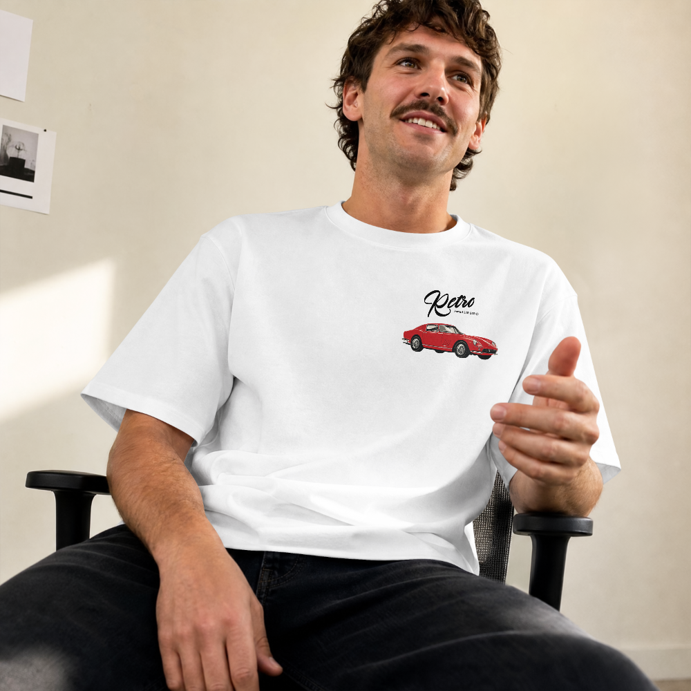 Red Convertible Car Illustration T-Shirt | Retro Roadster Chest Graphic