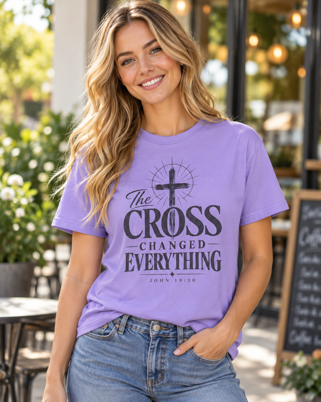 Violet The Cross Changed Everything T-Shirt | Christian Faith Scripture Shirt