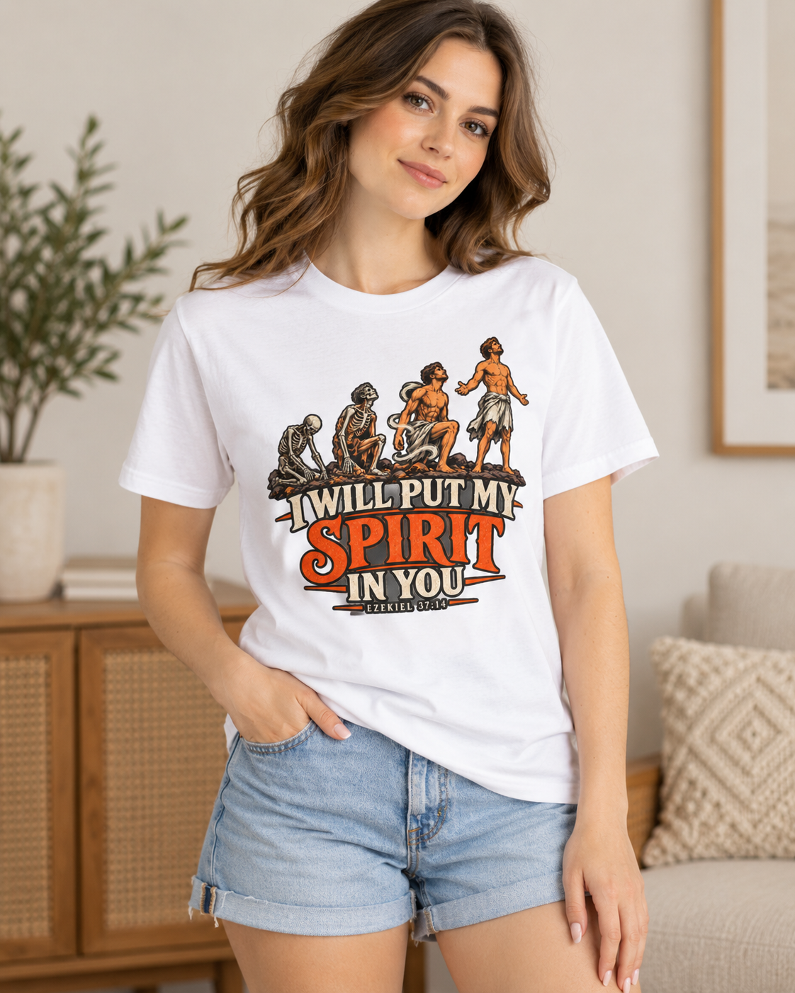 I Will Put My Spirit In You T-shirt | Ezekiel 37:14 Bible Verse, Skeleton Hand Design: other