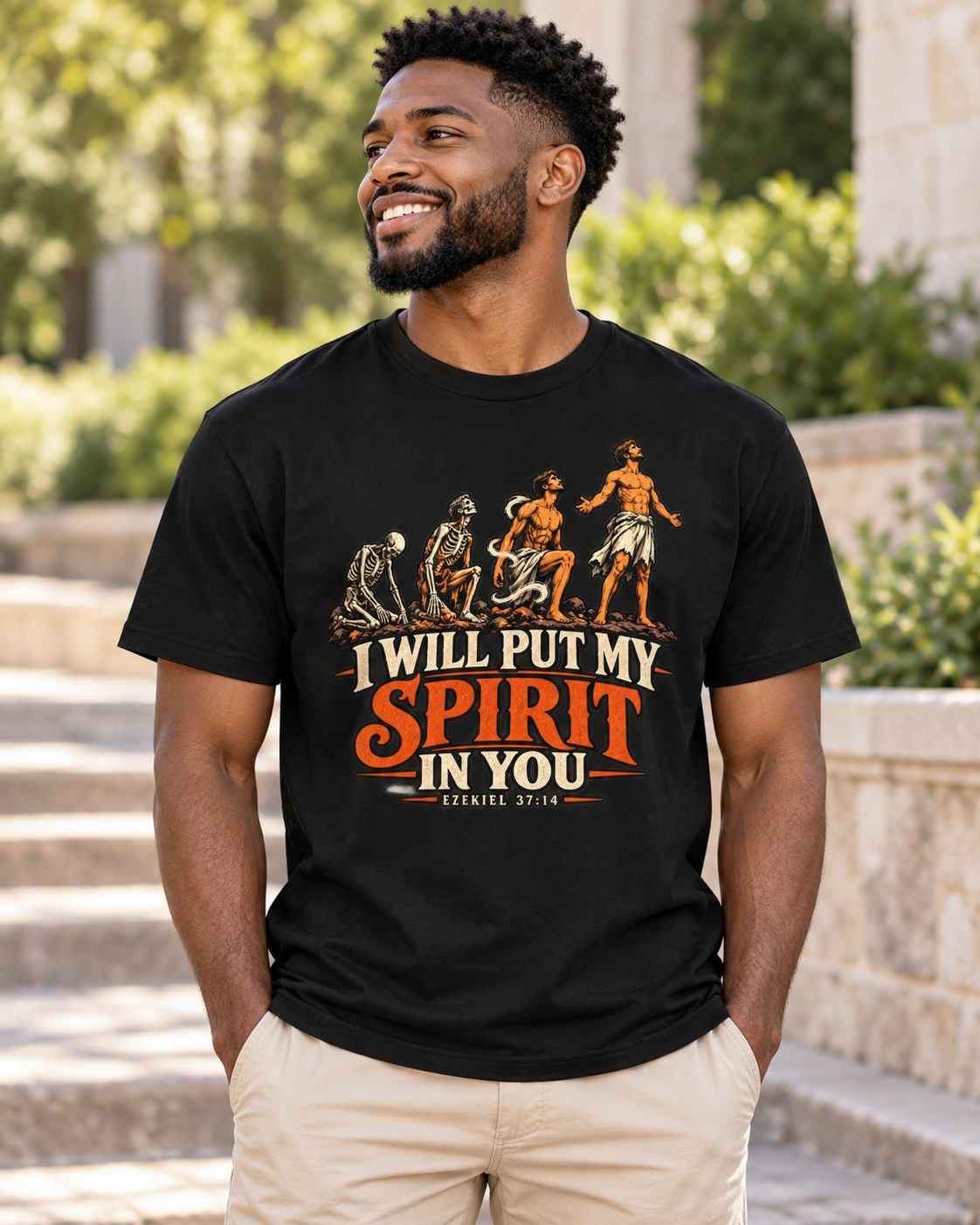 I Will Put My Spirit In You T-shirt | Ezekiel 37:14 Bible Verse, Skeleton Hand Design: other