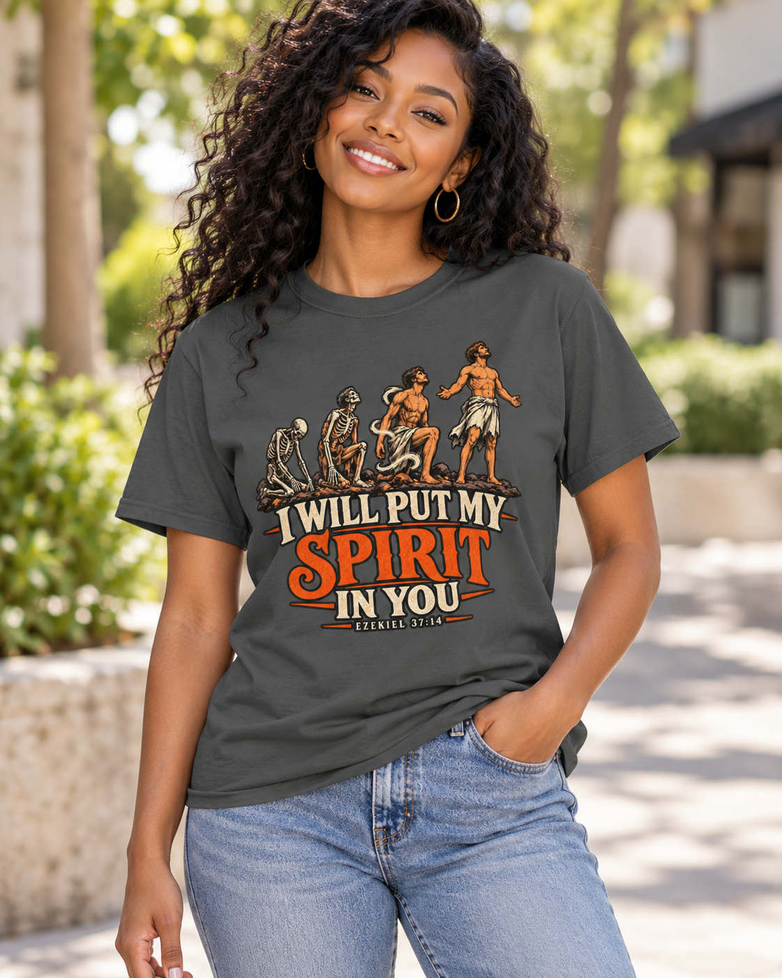 I Will Put My Spirit In You T-shirt | Ezekiel 37:14 Bible Verse, Skeleton Hand Design: other