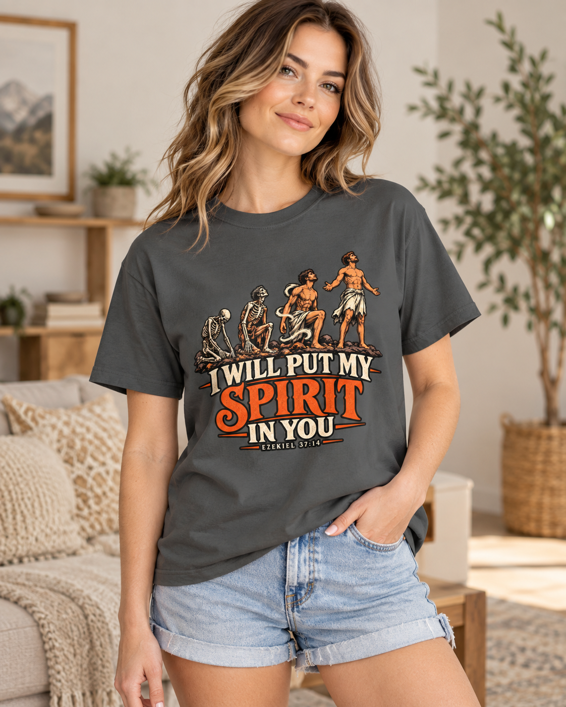 I Will Put My Spirit In You T-shirt | Ezekiel 37:14 Bible Verse, Skeleton Hand Design: other