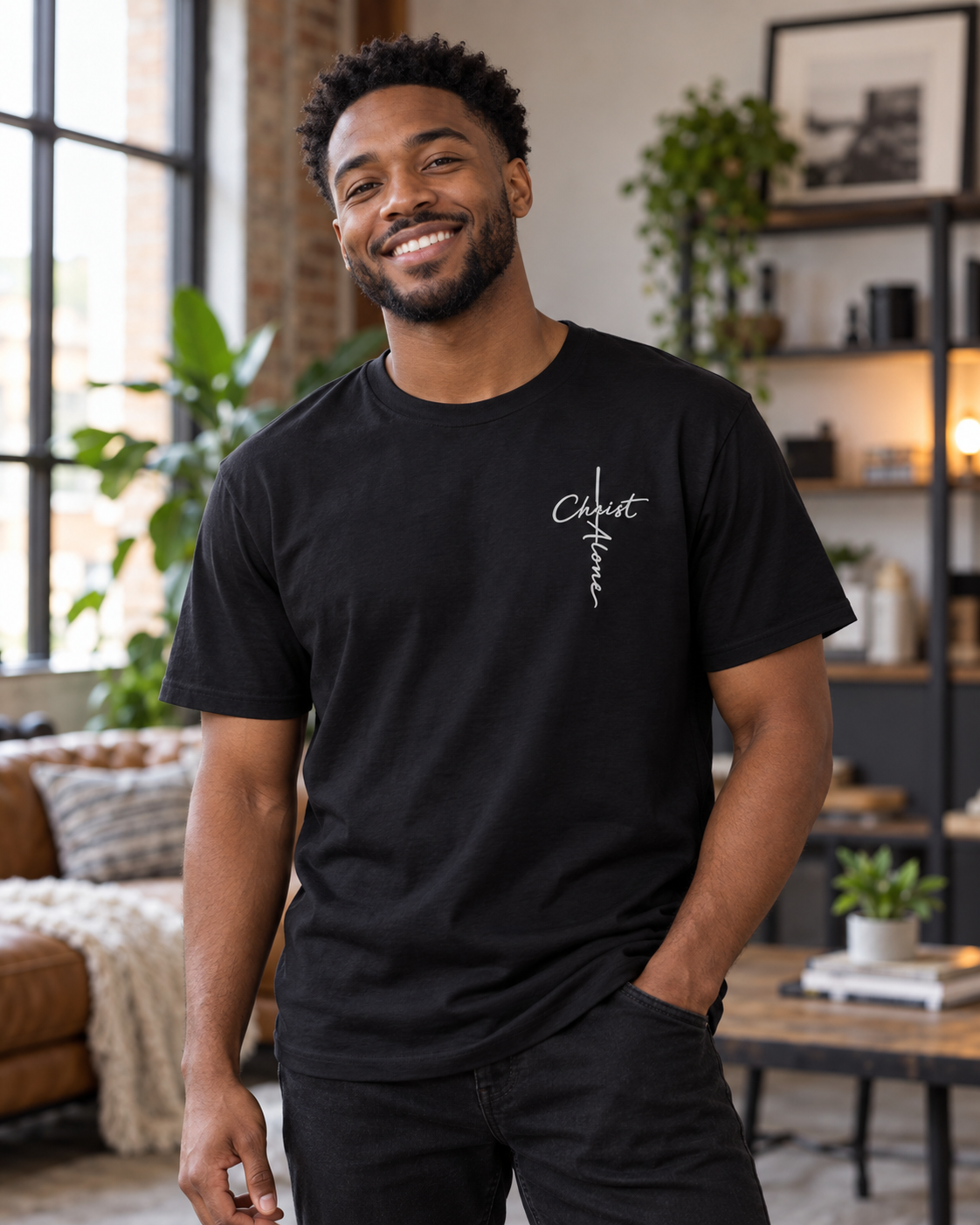 Christ Alone cross script T-shirt | Christian faith typography: other