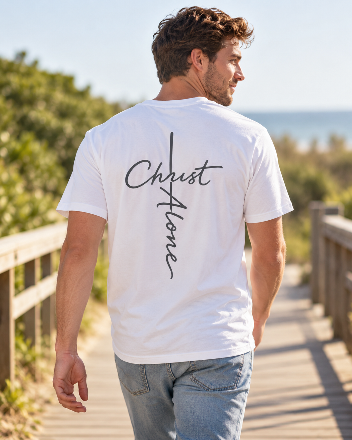 Christ Alone cross script T-shirt | Christian faith typography: other