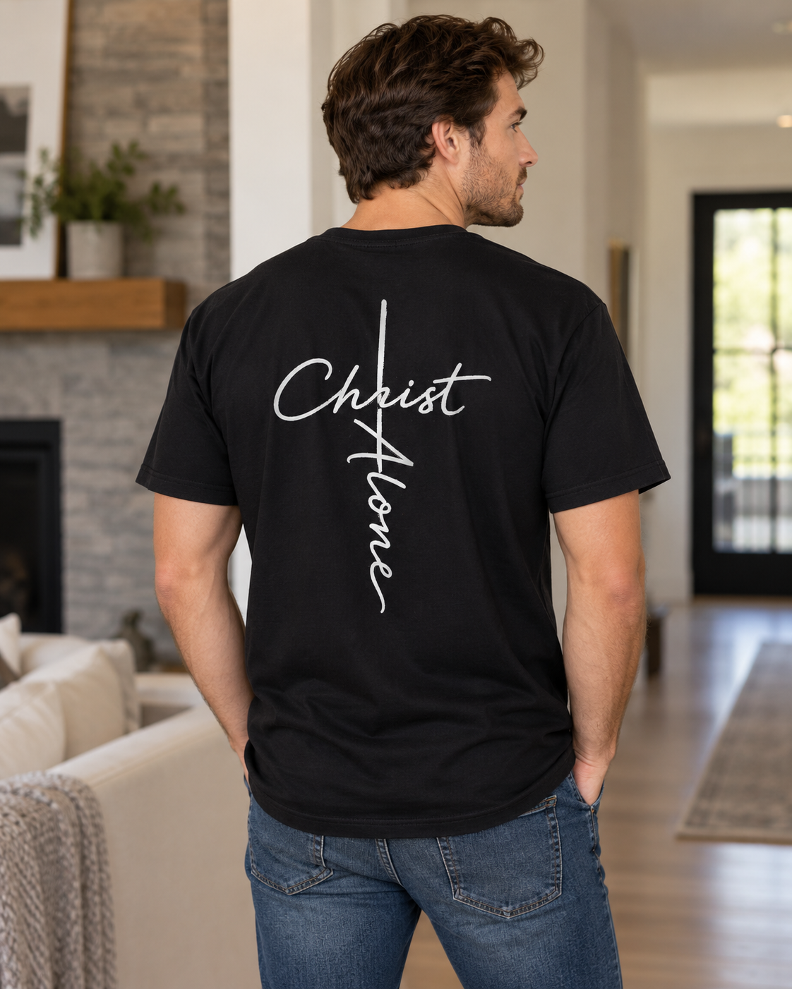 Christ Alone cross script T-shirt | Christian faith typography: other