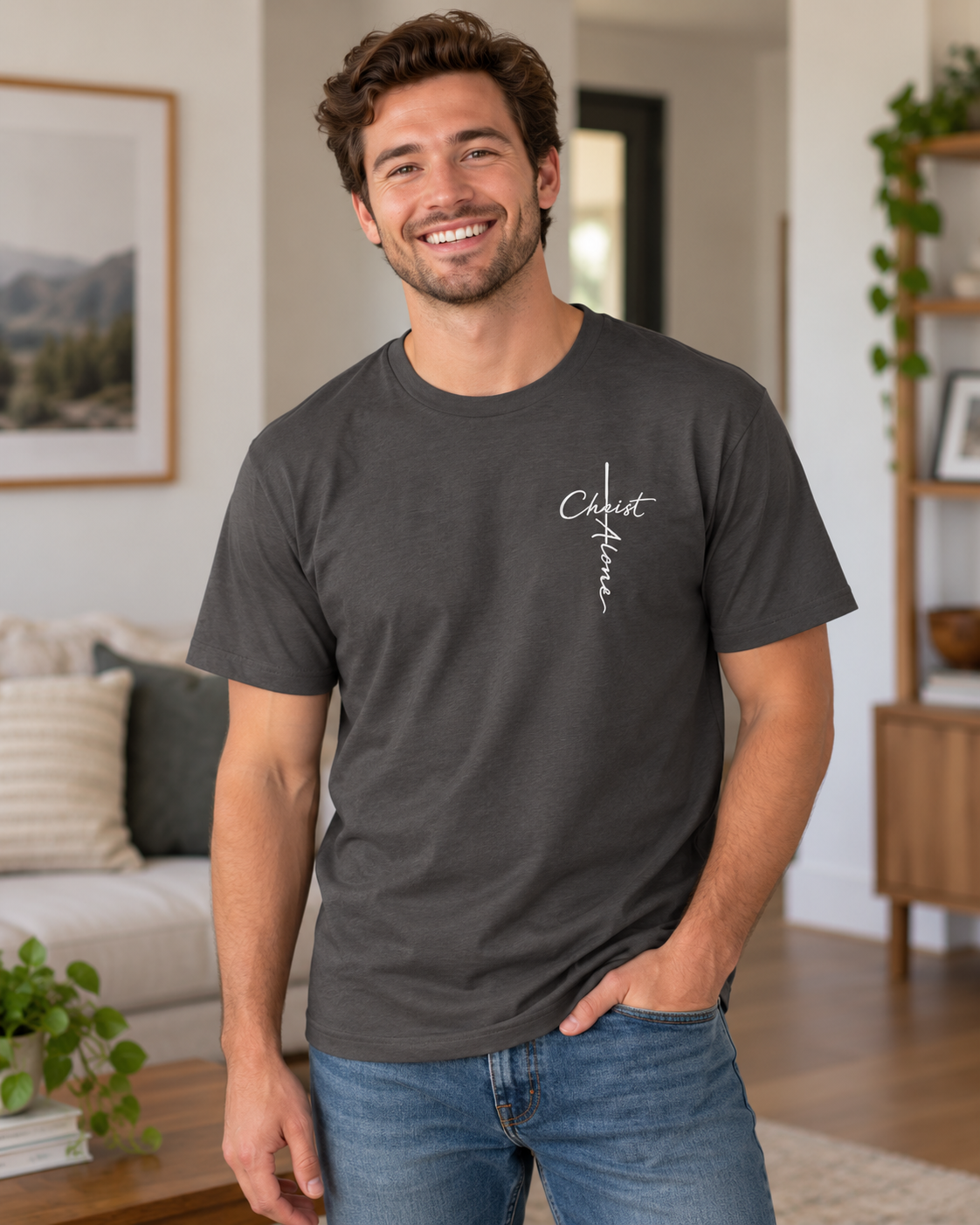 Christ Alone cross script T-shirt | Christian faith typography: other