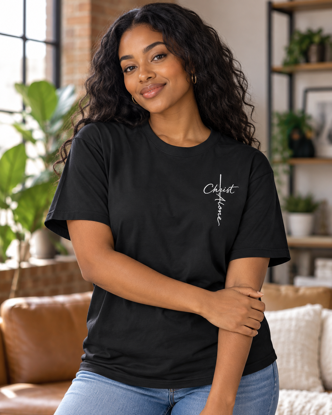 Christ Alone cross script T-shirt | Christian faith typography: other