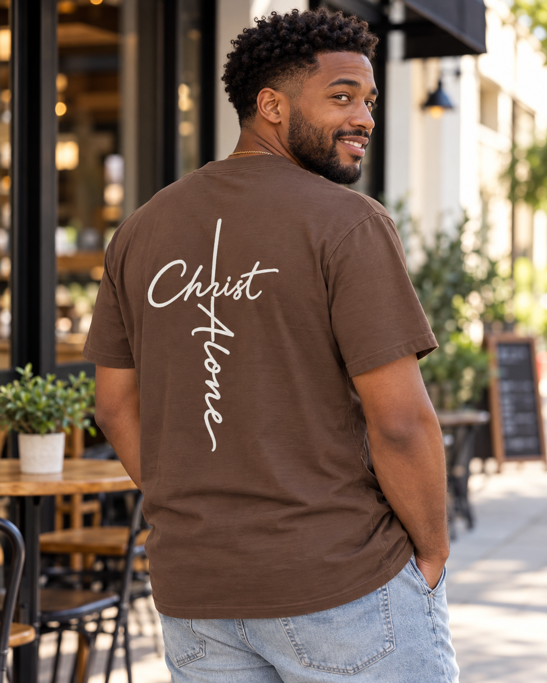 Christ Alone cross script T-shirt | Christian faith typography: other