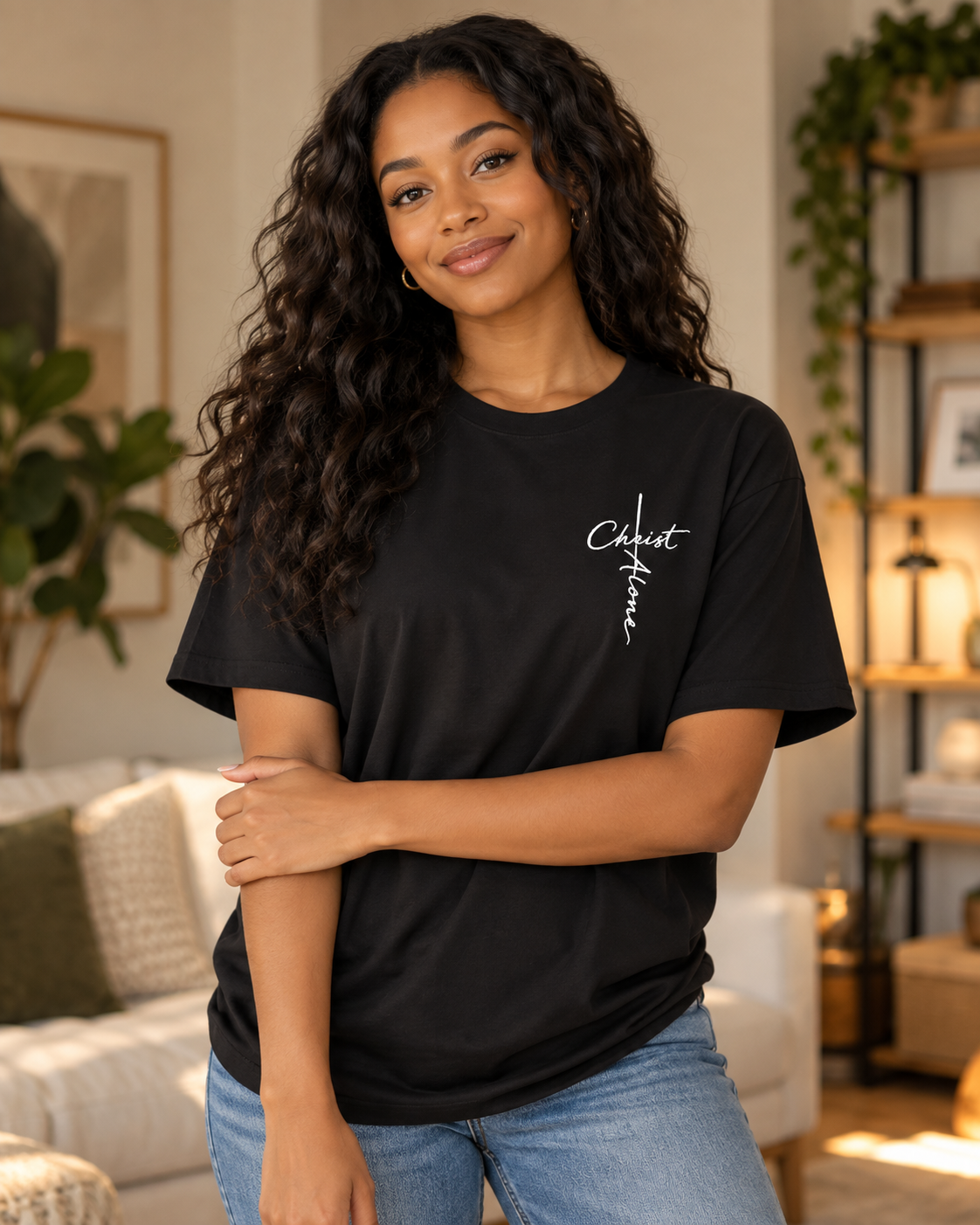 Christ Alone cross script T-shirt | Christian faith typography: other
