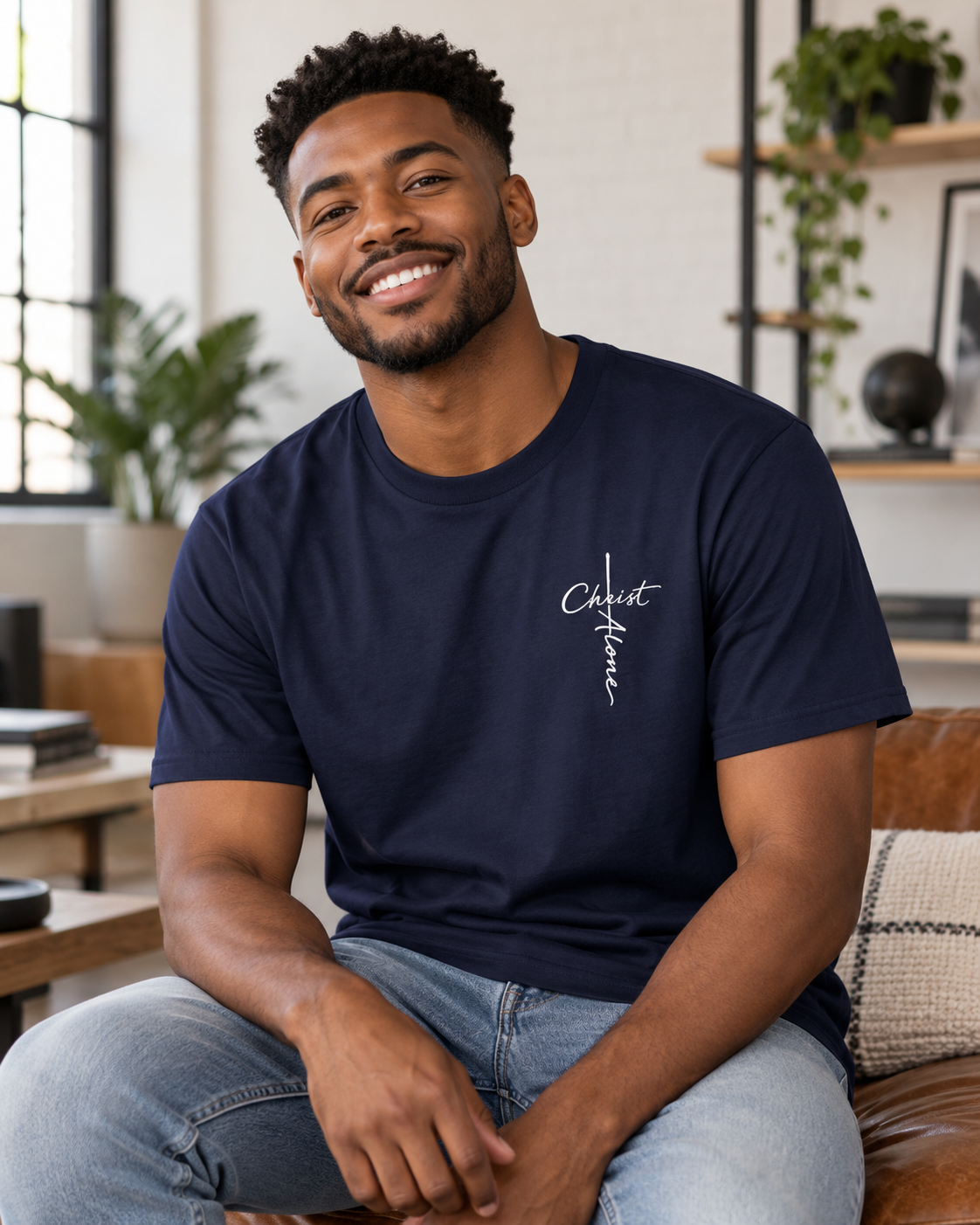 Christ Alone cross script T-shirt | Christian faith typography: other