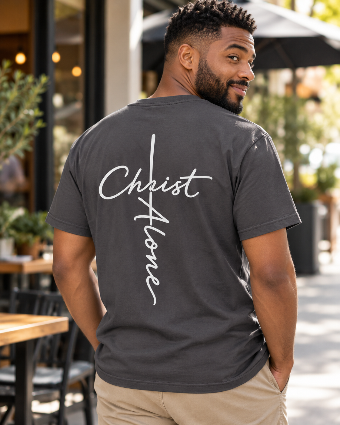 Christ Alone cross script T-shirt | Christian faith typography: other