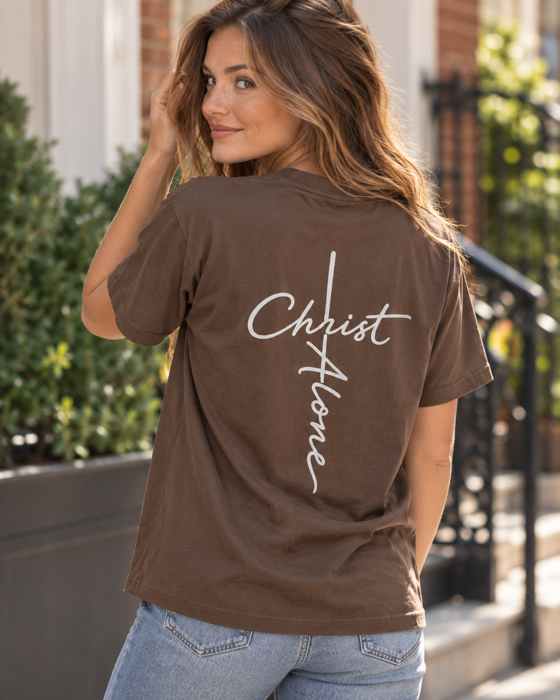Christ Alone cross script T-shirt | Christian faith typography: other