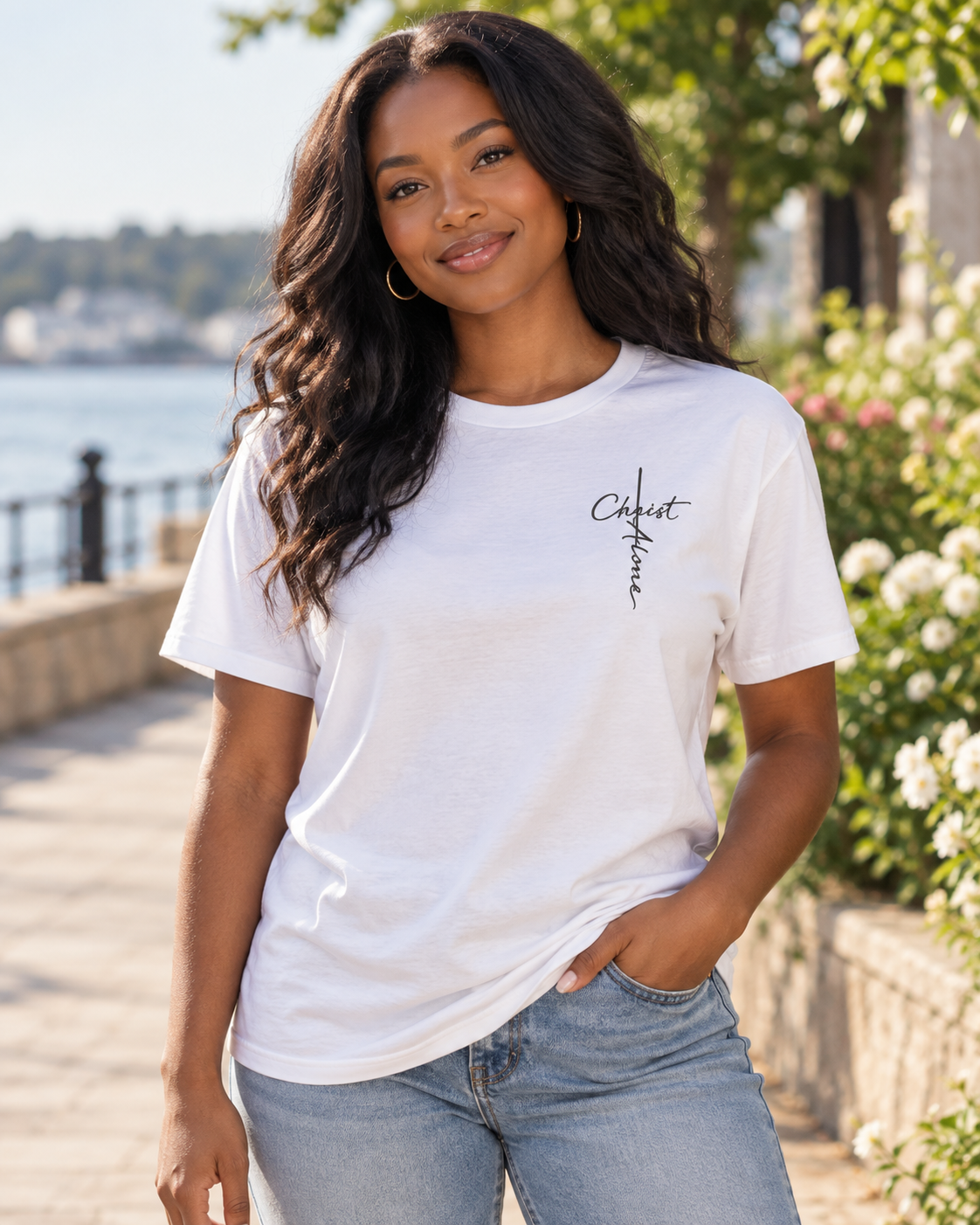 Christ Alone cross script T-shirt | Christian faith typography: other