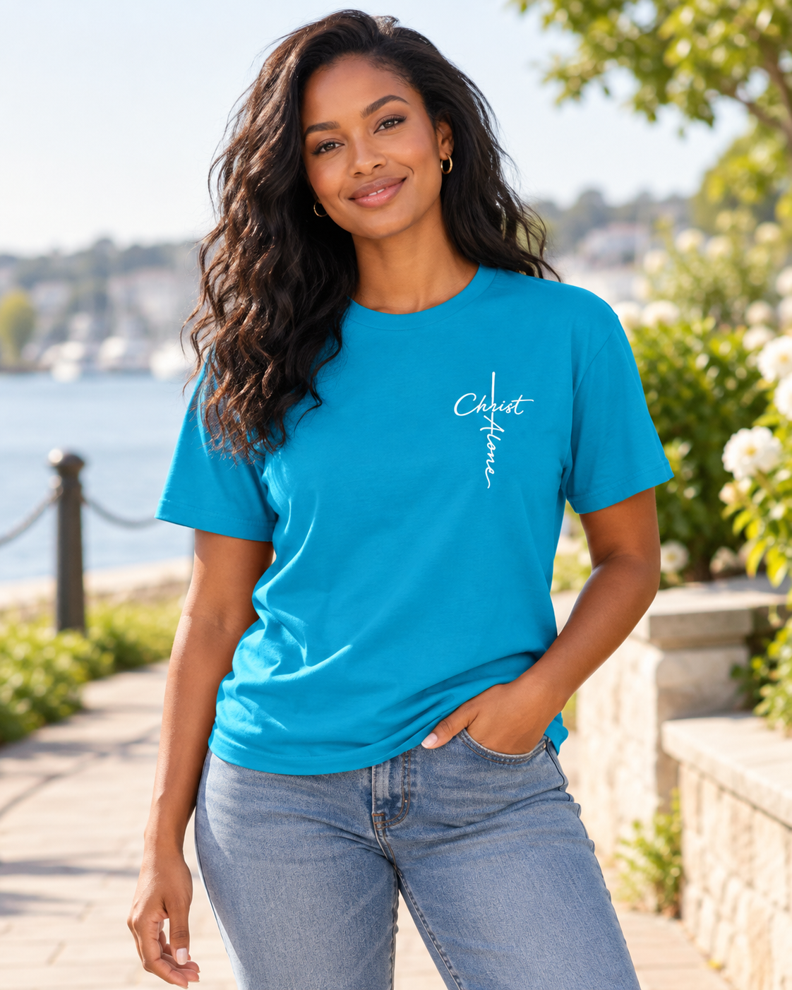 Christ Alone cross script T-shirt | Christian faith typography: other