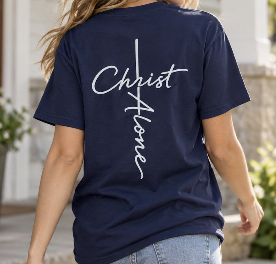 Christ Alone cross script T-shirt | Christian faith typography: other