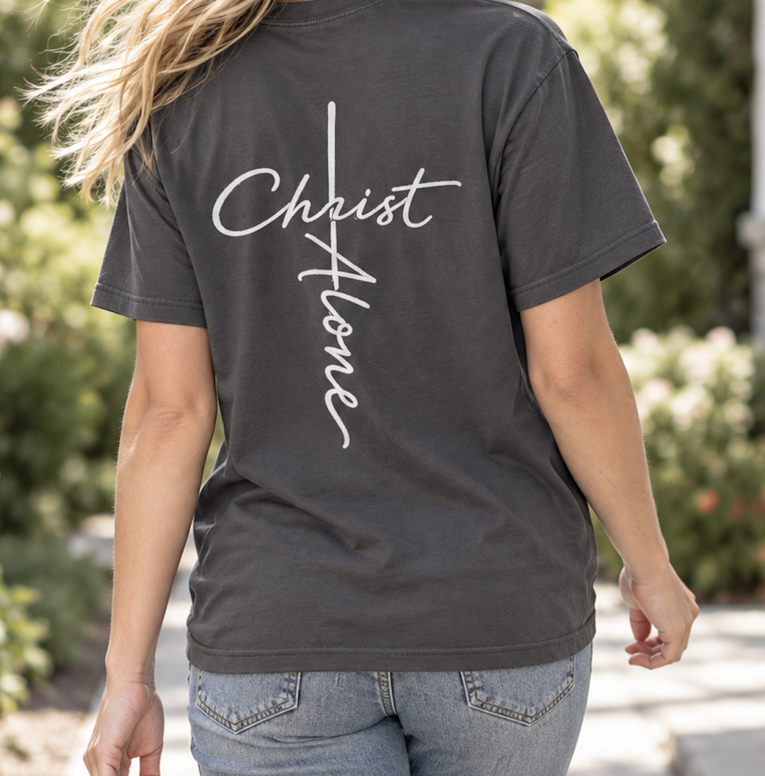 Christ Alone cross script T-shirt | Christian faith typography: other