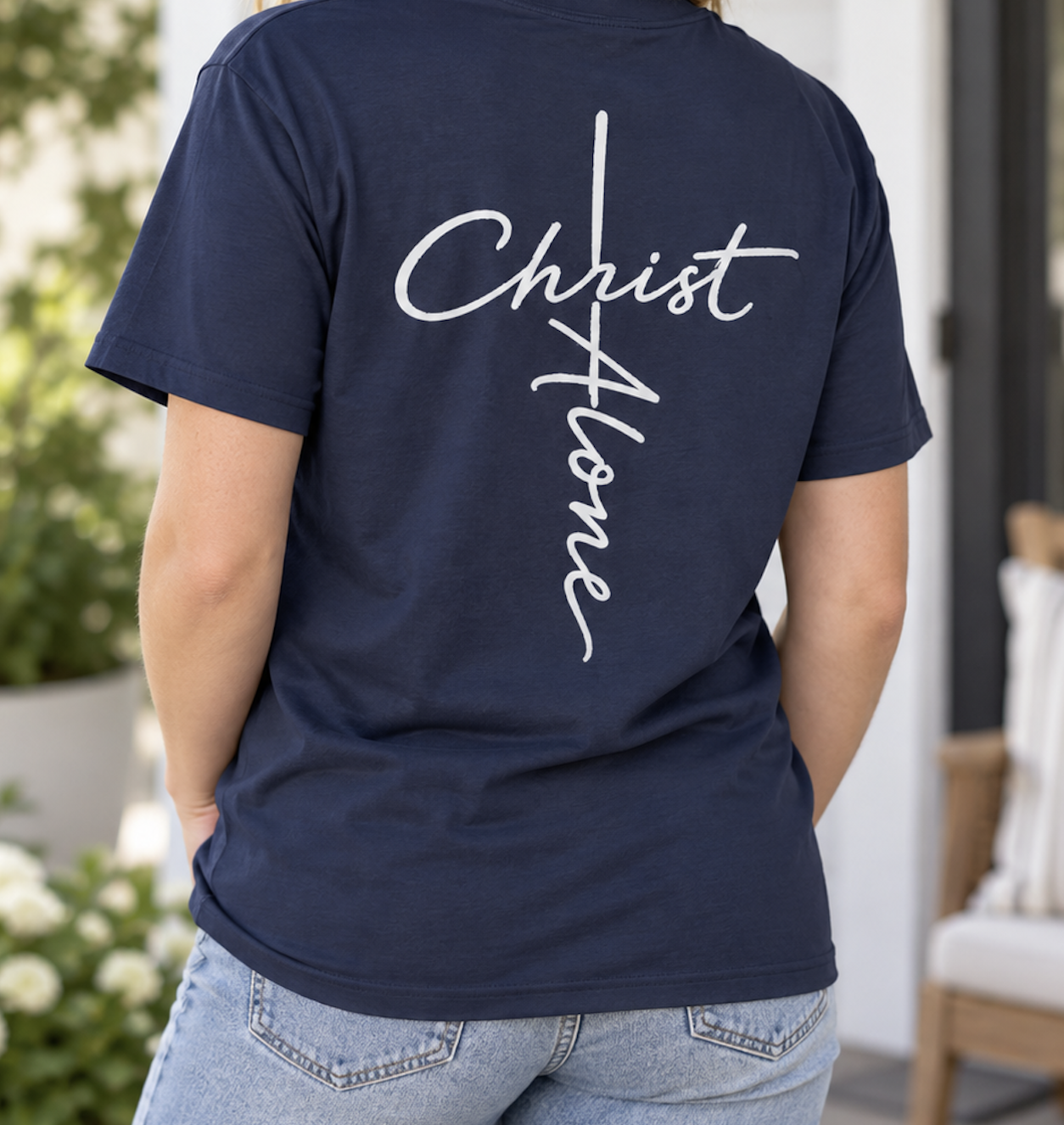 Christ Alone cross script T-shirt | Christian faith typography: other