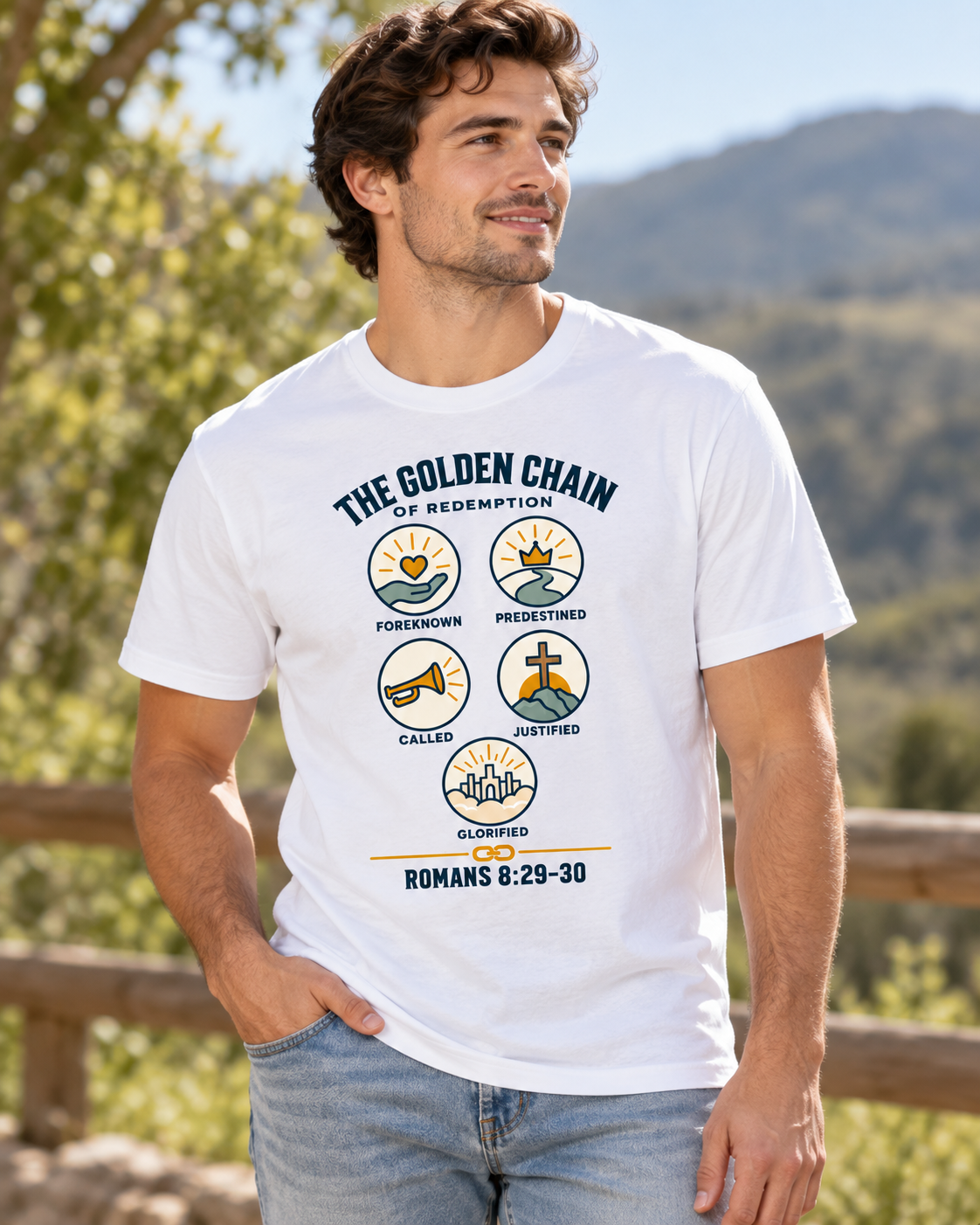 The Golden Chain of Redemption T-shirt | Romans 8:29-30 Scripture Design: other