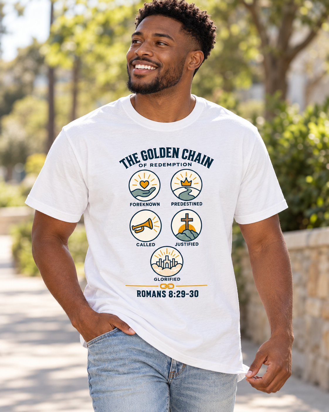 The Golden Chain of Redemption T-shirt | Romans 8:29-30 Scripture Design: other