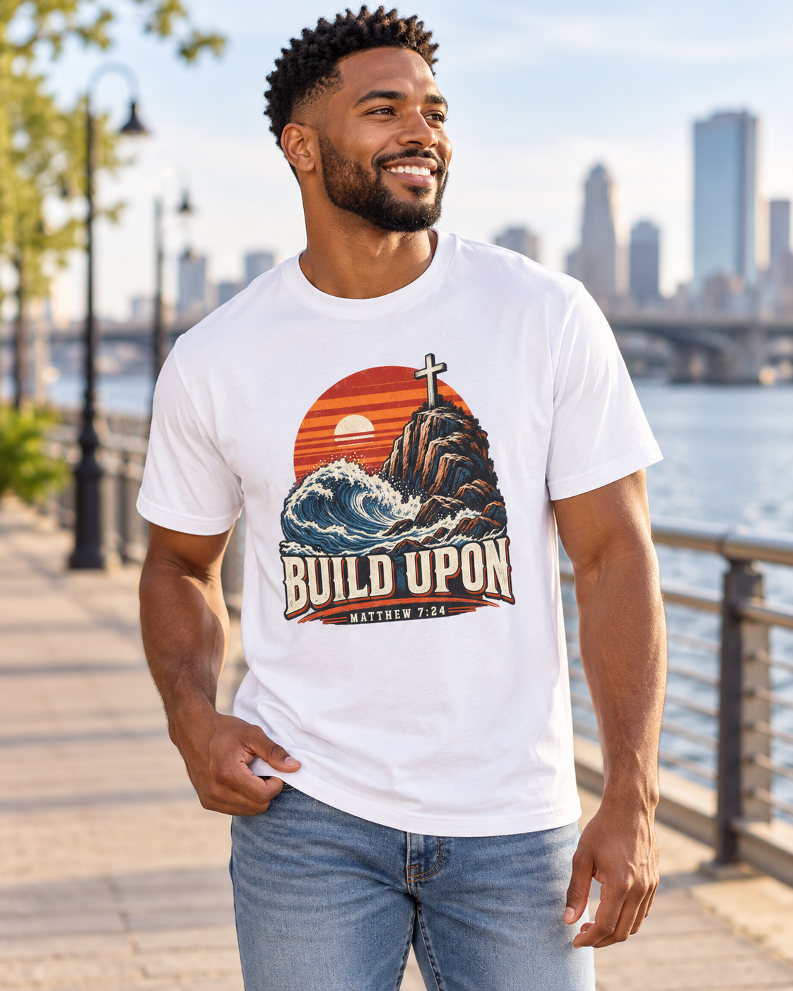 Build Upon Cross Mountain T-Shirt | Matthew 7:24 Christian Tee: other