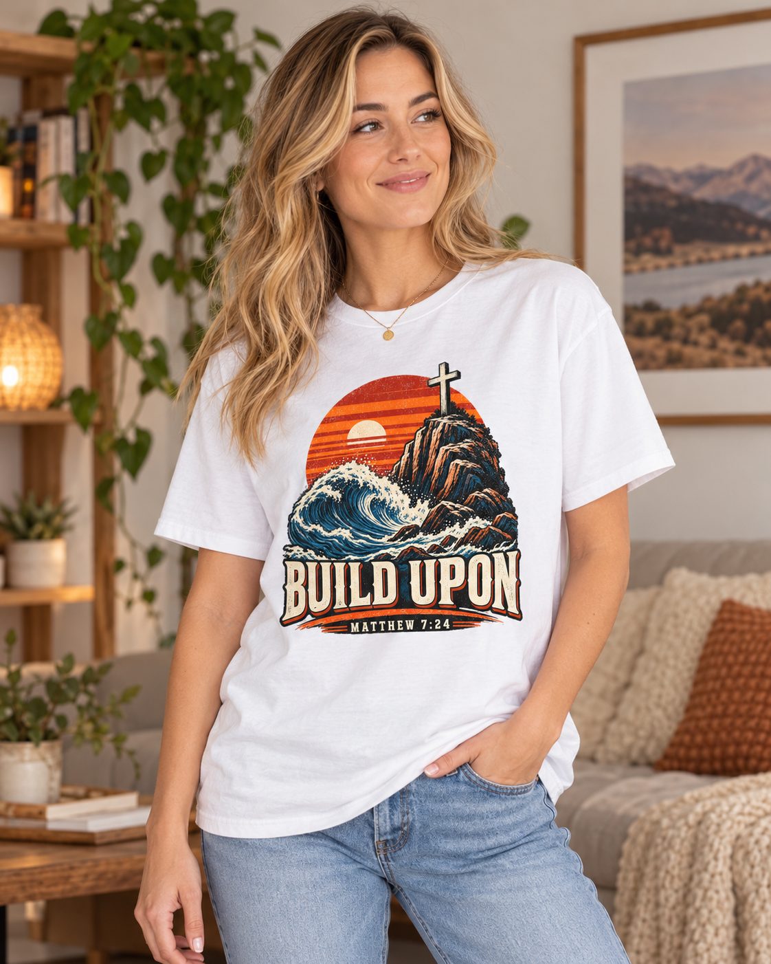 Build Upon Cross Mountain T-Shirt | Matthew 7:24 Christian Tee: other