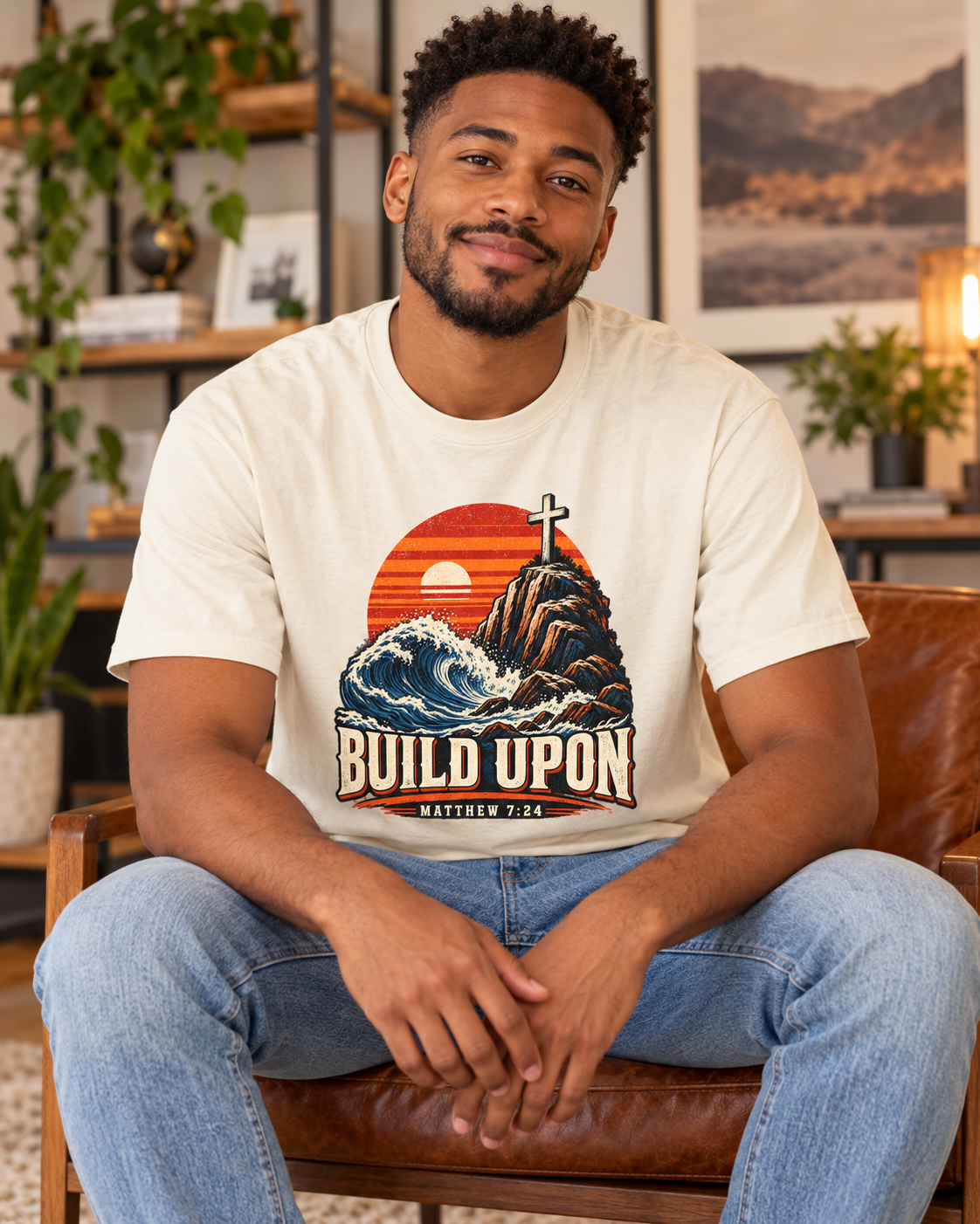 Build Upon Cross Mountain T-Shirt | Matthew 7:24 Christian Tee: other