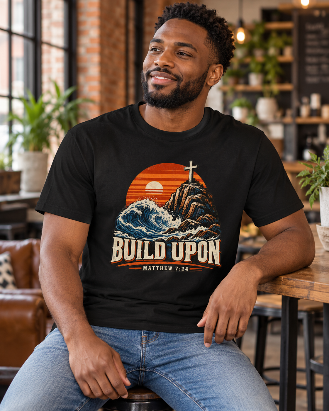 Build Upon Cross Mountain T-Shirt | Matthew 7:24 Christian Tee: other