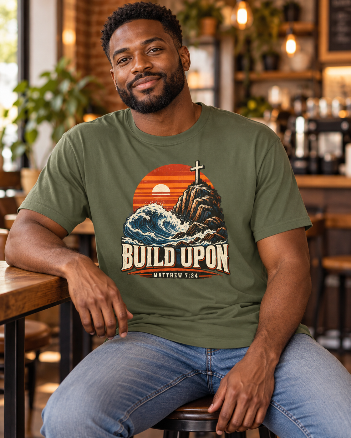 Build Upon Cross Mountain T-Shirt | Matthew 7:24 Christian Tee: other