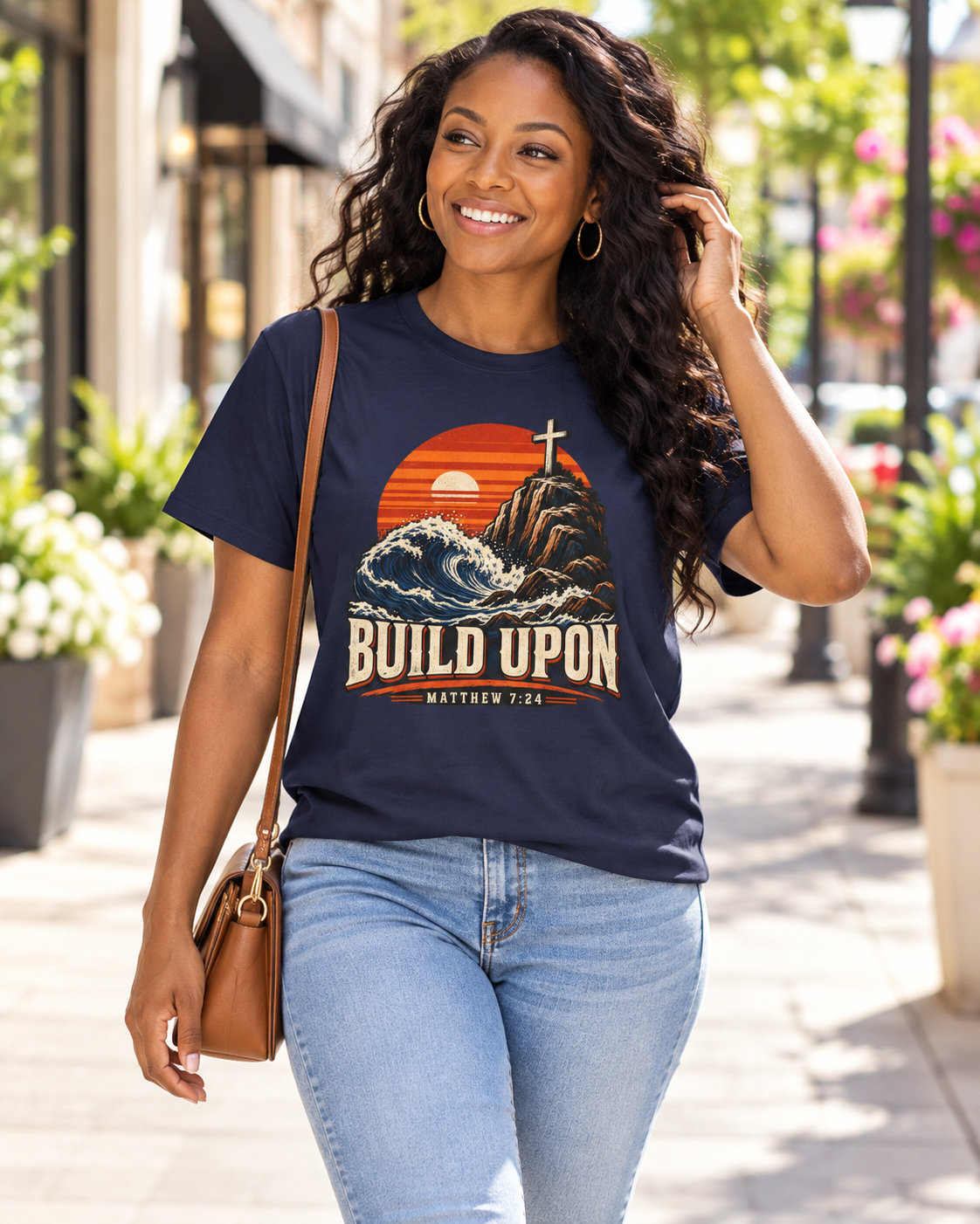 Build Upon Cross Mountain T-Shirt | Matthew 7:24 Christian Tee: other