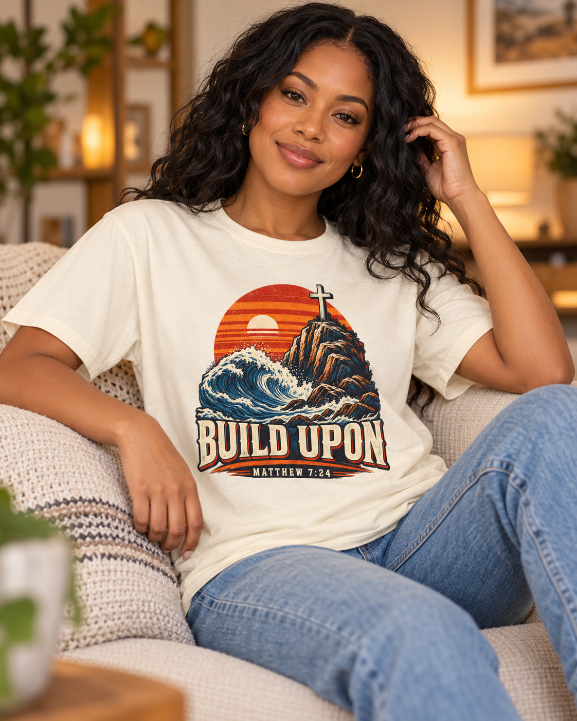 Build Upon Cross Mountain T-Shirt | Matthew 7:24 Christian Tee: other