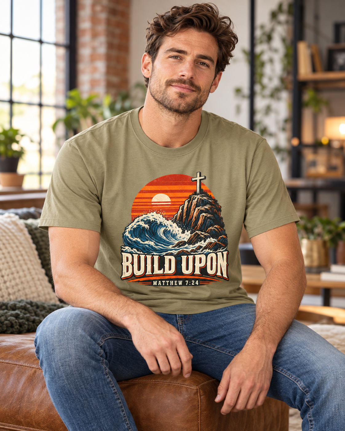 Build Upon Cross Mountain T-Shirt | Matthew 7:24 Christian Tee: other