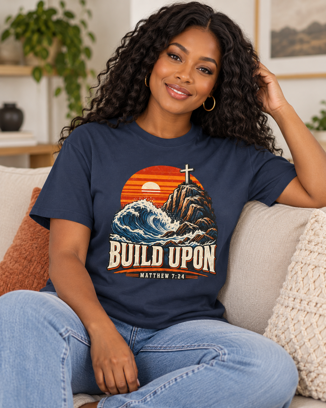 Build Upon Cross Mountain T-Shirt | Matthew 7:24 Christian Tee: other