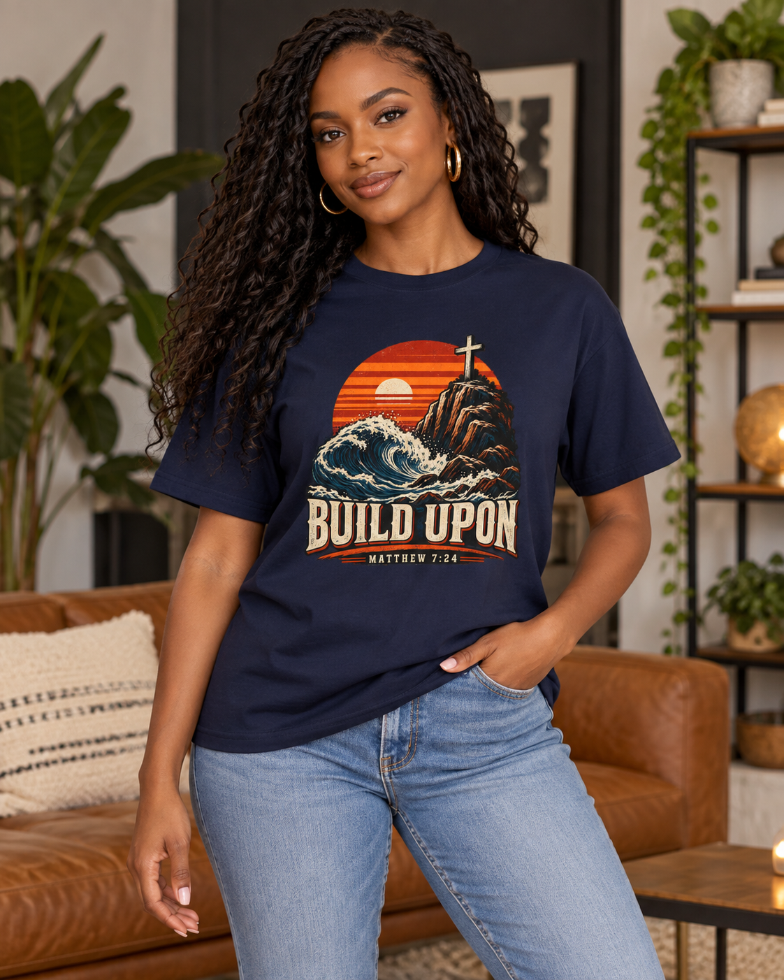 Build Upon Cross Mountain T-Shirt | Matthew 7:24 Christian Tee: other