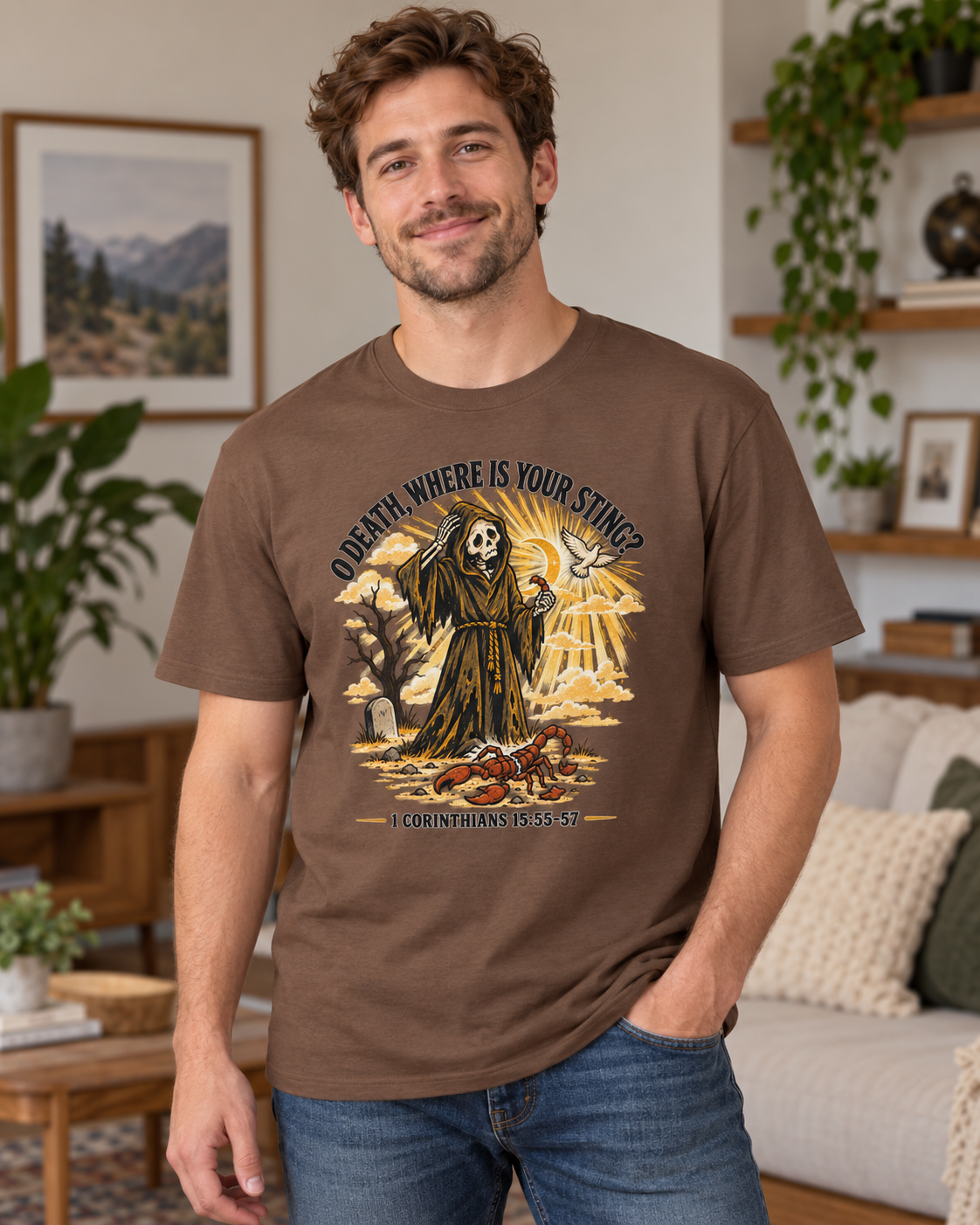 Death Grim Reaper Illustration T-shirt | 'O Death, Where Is Your Sting' Biblical Verse: other